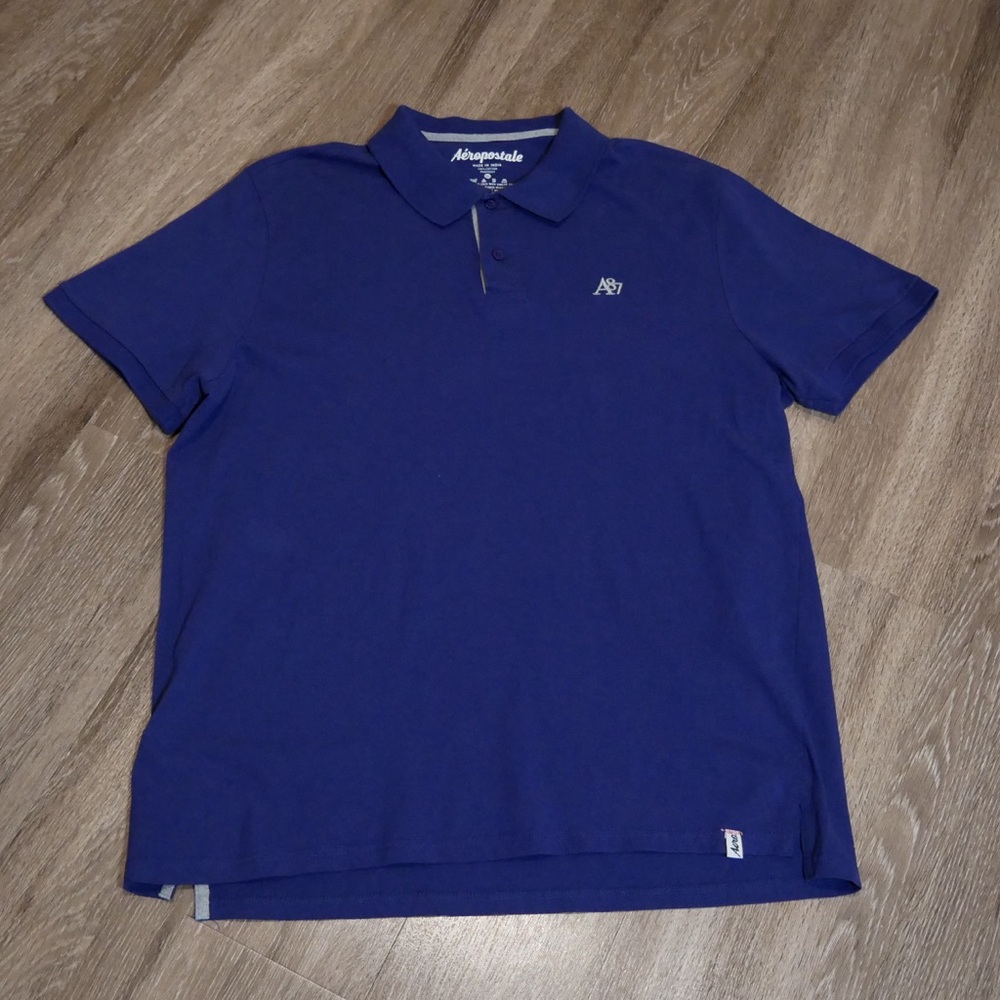 Aeropostale Mens 2XL Blue Short Sleeve Cotton Pique Polo Shirt A87‎ Logo